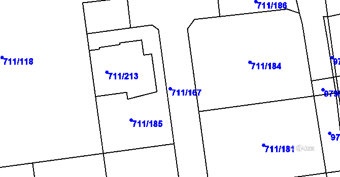 Parcela st. 711/167 v KÚ Židlochovice, Katastrální mapa