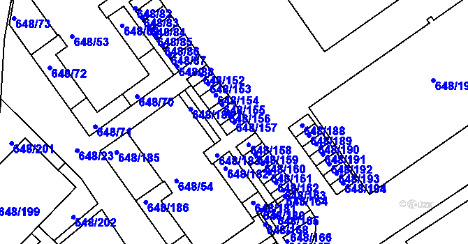 Parcela st. 648/157 v KÚ Židlochovice, Katastrální mapa