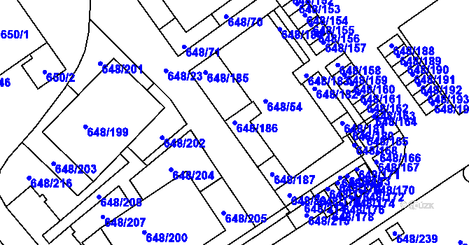 Parcela st. 648/186 v KÚ Židlochovice, Katastrální mapa