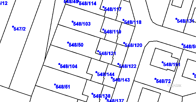 Parcela st. 548/121 v KÚ Židlochovice, Katastrální mapa