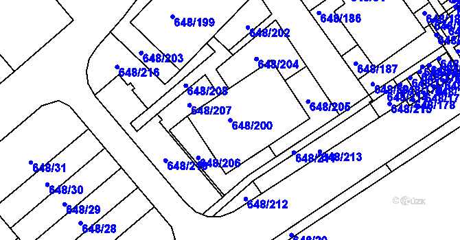 Parcela st. 648/200 v KÚ Židlochovice, Katastrální mapa
