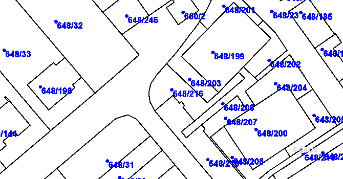 Parcela st. 648/216 v KÚ Židlochovice, Katastrální mapa