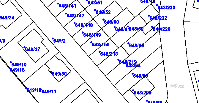 Parcela st. 648/218 v KÚ Židlochovice, Katastrální mapa