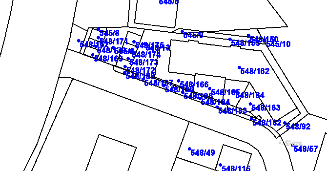 Parcela st. 548/186 v KÚ Židlochovice, Katastrální mapa