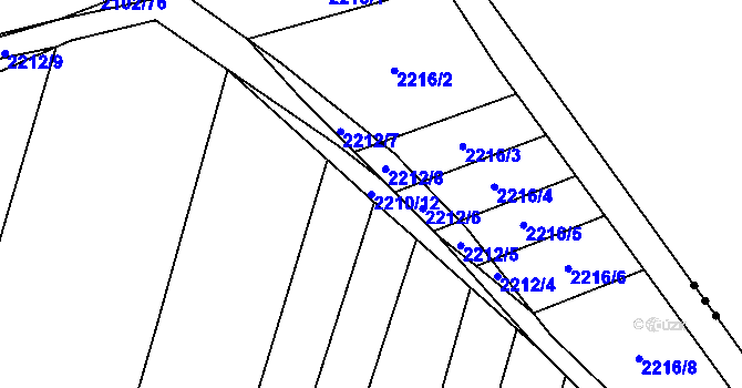 Parcela st. 2210/12 v KÚ Židlochovice, Katastrální mapa