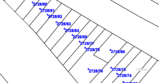 Parcela st. 2728/77 v KÚ Židlochovice, Katastrální mapa
