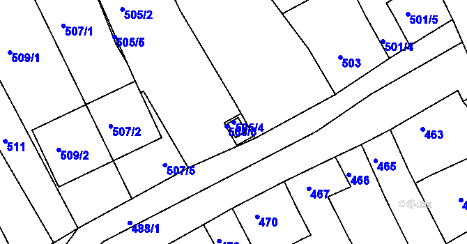 Parcela st. 505/4 v KÚ Židlochovice, Katastrální mapa