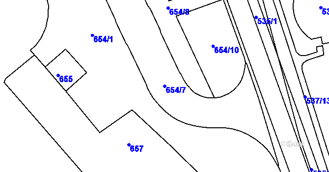 Parcela st. 654/7 v KÚ Židlochovice, Katastrální mapa