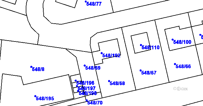 Parcela st. 548/192 v KÚ Židlochovice, Katastrální mapa