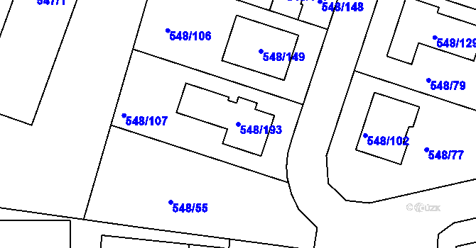 Parcela st. 548/193 v KÚ Židlochovice, Katastrální mapa