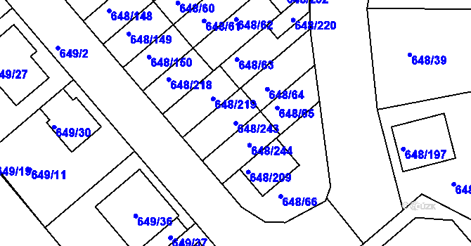 Parcela st. 648/243 v KÚ Židlochovice, Katastrální mapa