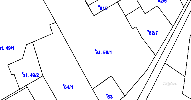 Parcela st. 50/1 v KÚ Židněves, Katastrální mapa