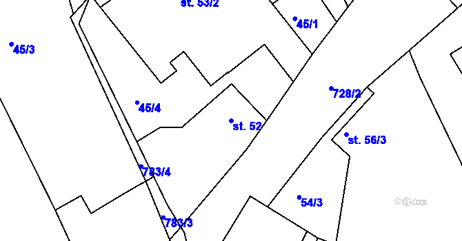 Parcela st. 52 v KÚ Židněves, Katastrální mapa