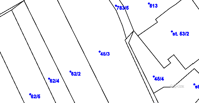 Parcela st. 45/3 v KÚ Židněves, Katastrální mapa