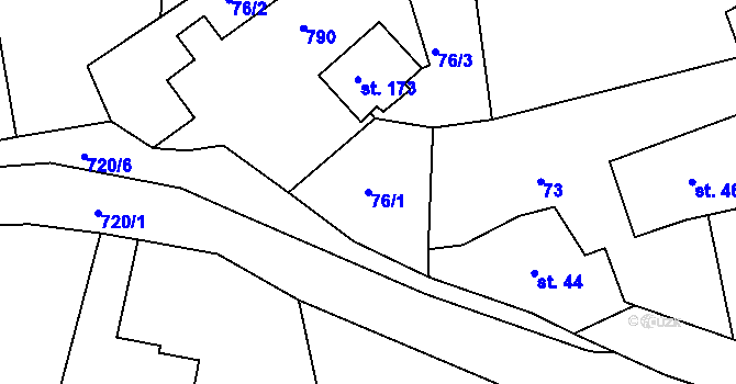 Parcela st. 76/1 v KÚ Židněves, Katastrální mapa