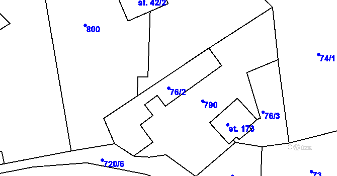 Parcela st. 76/2 v KÚ Židněves, Katastrální mapa