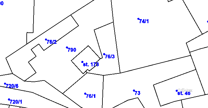 Parcela st. 76/3 v KÚ Židněves, Katastrální mapa