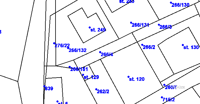 Parcela st. 266/4 v KÚ Židněves, Katastrální mapa
