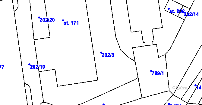 Parcela st. 202/3 v KÚ Židněves, Katastrální mapa