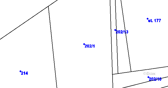 Parcela st. 202/1 v KÚ Židněves, Katastrální mapa