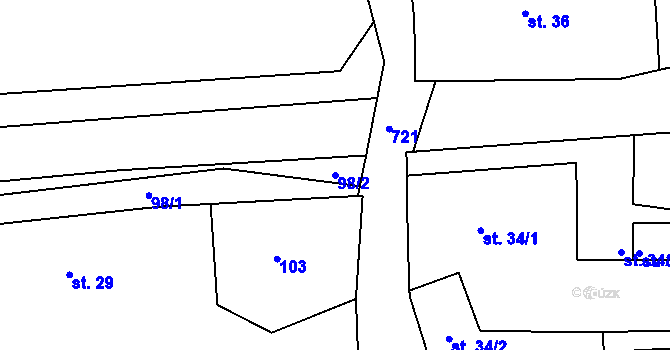 Parcela st. 98/2 v KÚ Židněves, Katastrální mapa