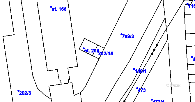 Parcela st. 202/14 v KÚ Židněves, Katastrální mapa