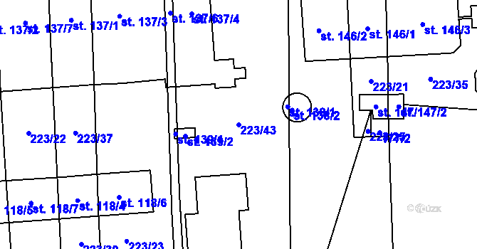 Parcela st. 223/43 v KÚ Židněves, Katastrální mapa