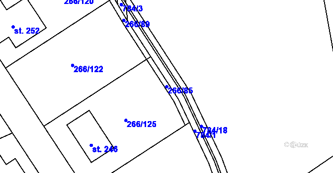 Parcela st. 266/85 v KÚ Židněves, Katastrální mapa