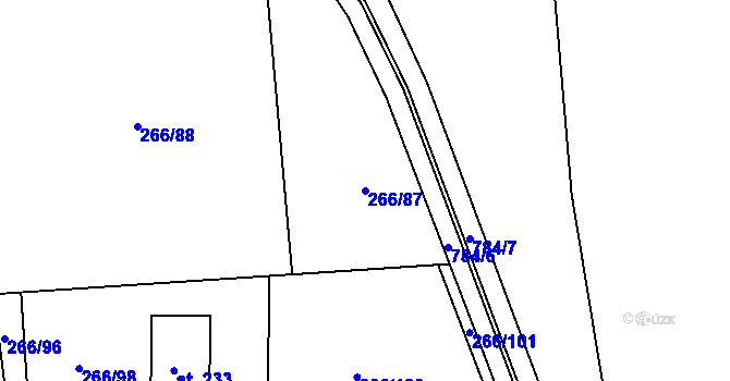 Parcela st. 266/87 v KÚ Židněves, Katastrální mapa