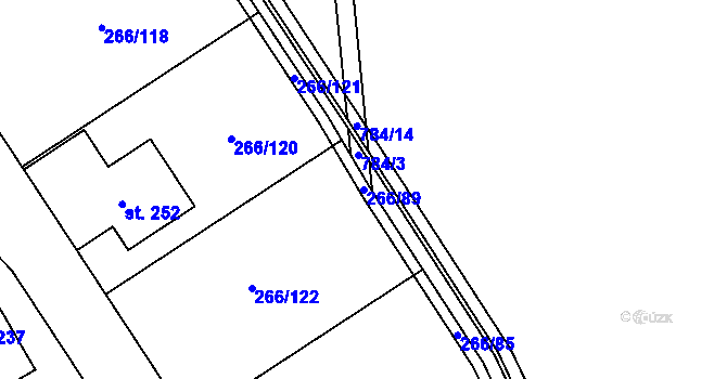 Parcela st. 266/89 v KÚ Židněves, Katastrální mapa