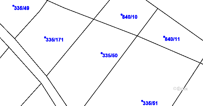 Parcela st. 335/50 v KÚ Židněves, Katastrální mapa