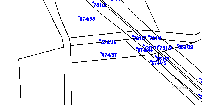 Parcela st. 574/37 v KÚ Židněves, Katastrální mapa
