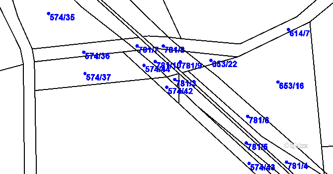 Parcela st. 574/42 v KÚ Židněves, Katastrální mapa