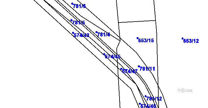 Parcela st. 574/45 v KÚ Židněves, Katastrální mapa