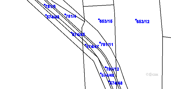 Parcela st. 574/47 v KÚ Židněves, Katastrální mapa