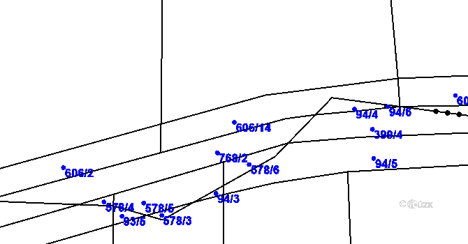 Parcela st. 606/14 v KÚ Židněves, Katastrální mapa