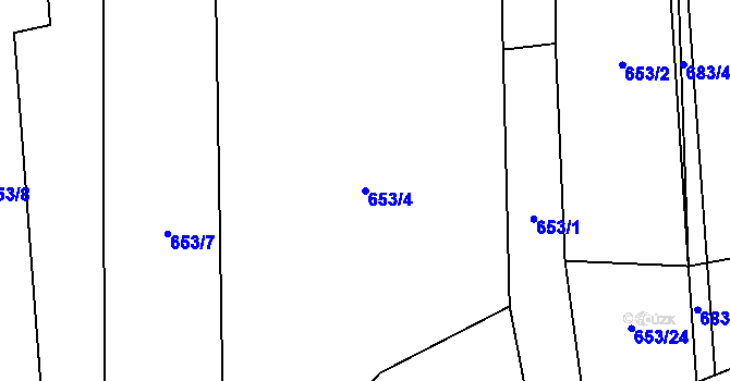 Parcela st. 653/4 v KÚ Židněves, Katastrální mapa
