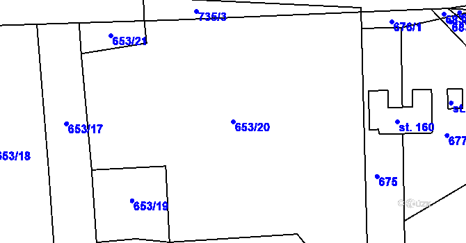 Parcela st. 653/20 v KÚ Židněves, Katastrální mapa