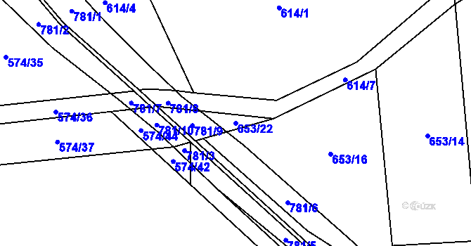 Parcela st. 653/22 v KÚ Židněves, Katastrální mapa