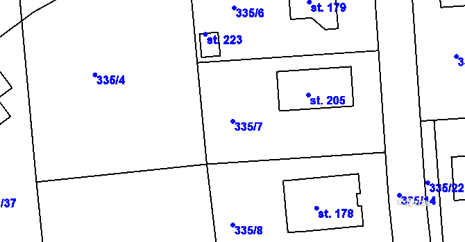 Parcela st. 335/7 v KÚ Židněves, Katastrální mapa