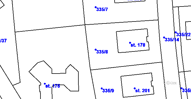 Parcela st. 335/8 v KÚ Židněves, Katastrální mapa