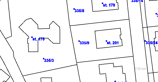 Parcela st. 335/9 v KÚ Židněves, Katastrální mapa