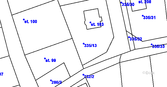 Parcela st. 335/13 v KÚ Židněves, Katastrální mapa