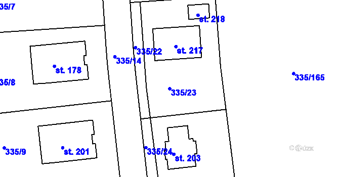 Parcela st. 335/23 v KÚ Židněves, Katastrální mapa