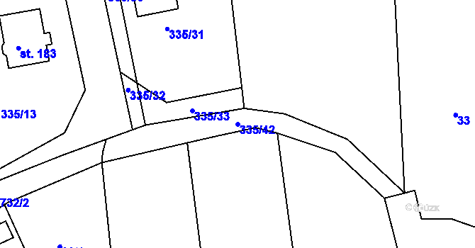 Parcela st. 335/42 v KÚ Židněves, Katastrální mapa