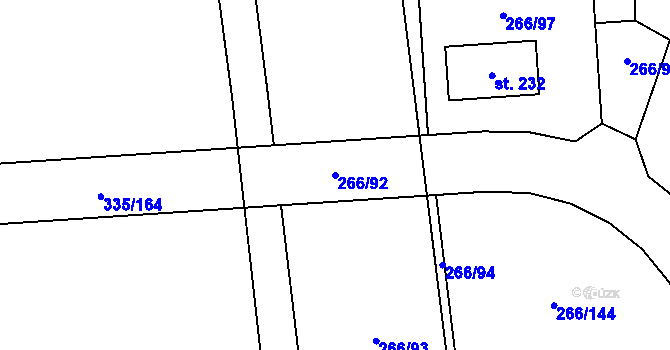 Parcela st. 266/92 v KÚ Židněves, Katastrální mapa