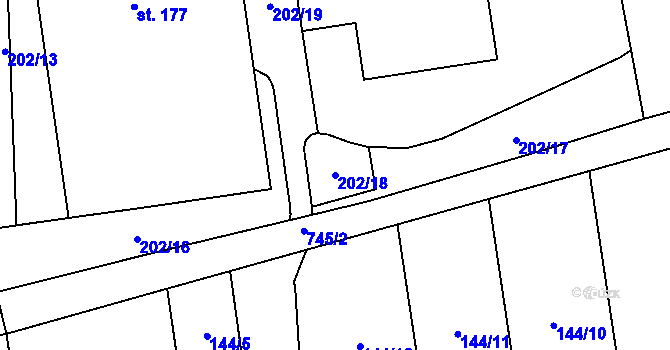 Parcela st. 202/18 v KÚ Židněves, Katastrální mapa