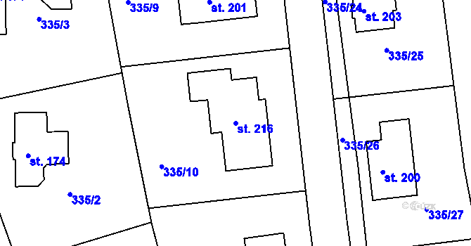 Parcela st. 216 v KÚ Židněves, Katastrální mapa