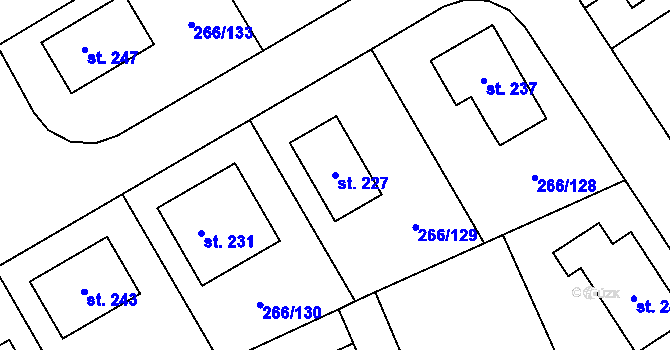 Parcela st. 227 v KÚ Židněves, Katastrální mapa