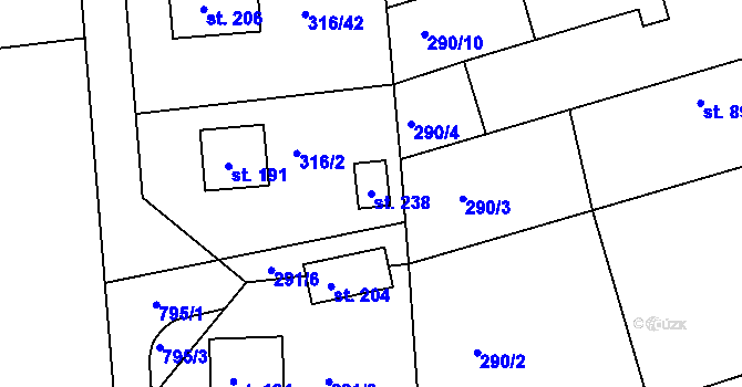 Parcela st. 238 v KÚ Židněves, Katastrální mapa